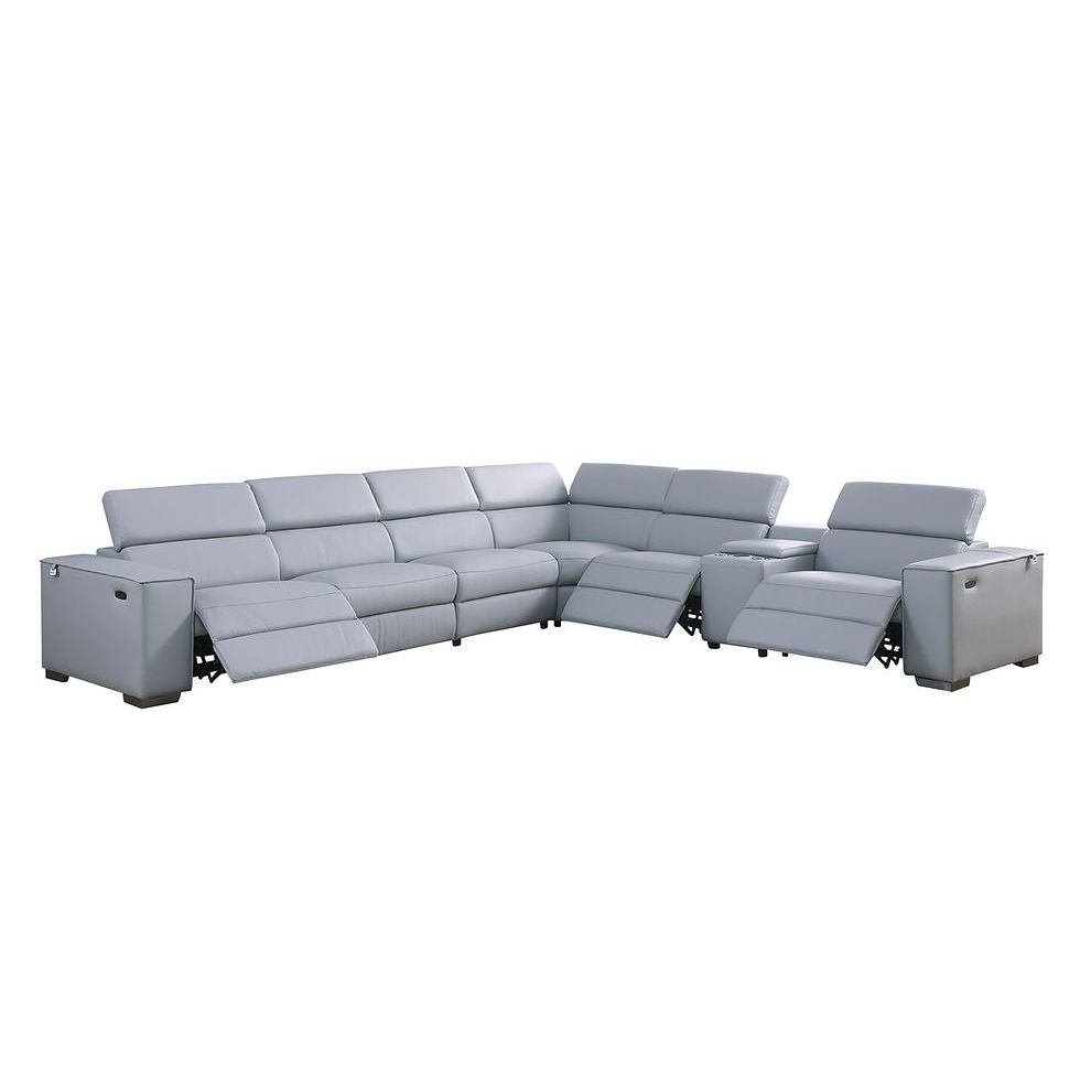 Picasso Light Blue 3-POWER Leather Match 6pc Sectional MI631