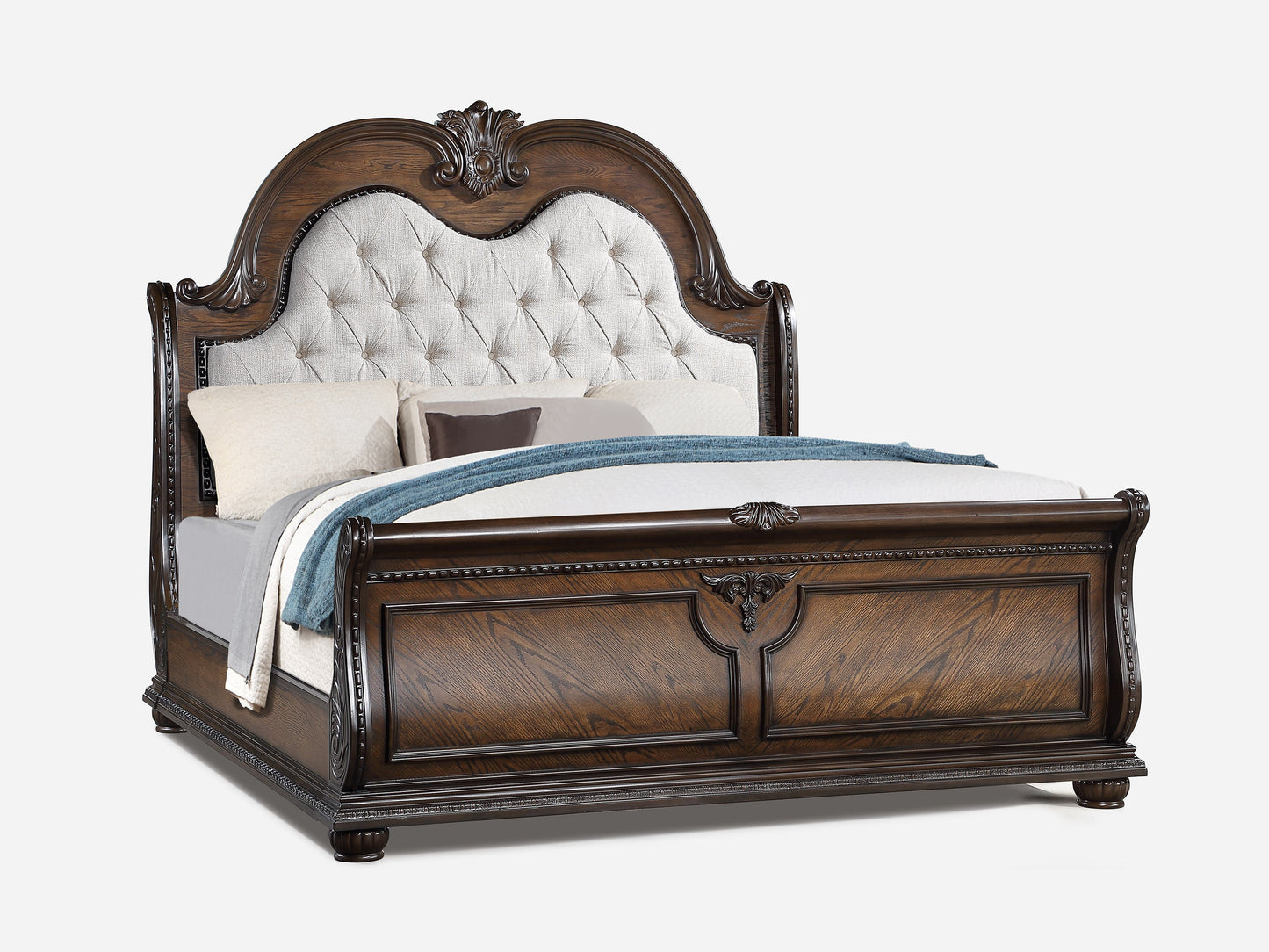 Stanley Coffee Brown Upholstered Sleigh Bedroom Set | B1610