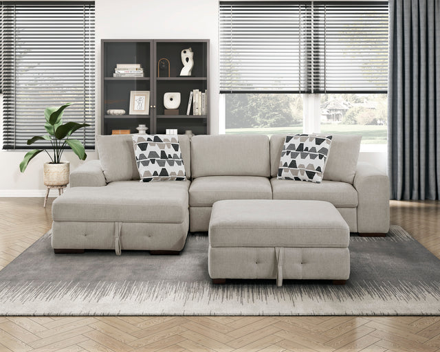 Raife Taupe 3pc Sectional with Left Chaise and Ottoman 9624