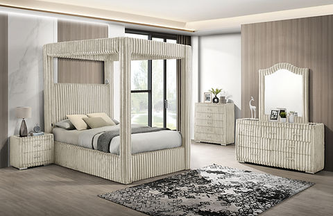 Atlam Cream Corduroy Platform Bedroom Set  B9013