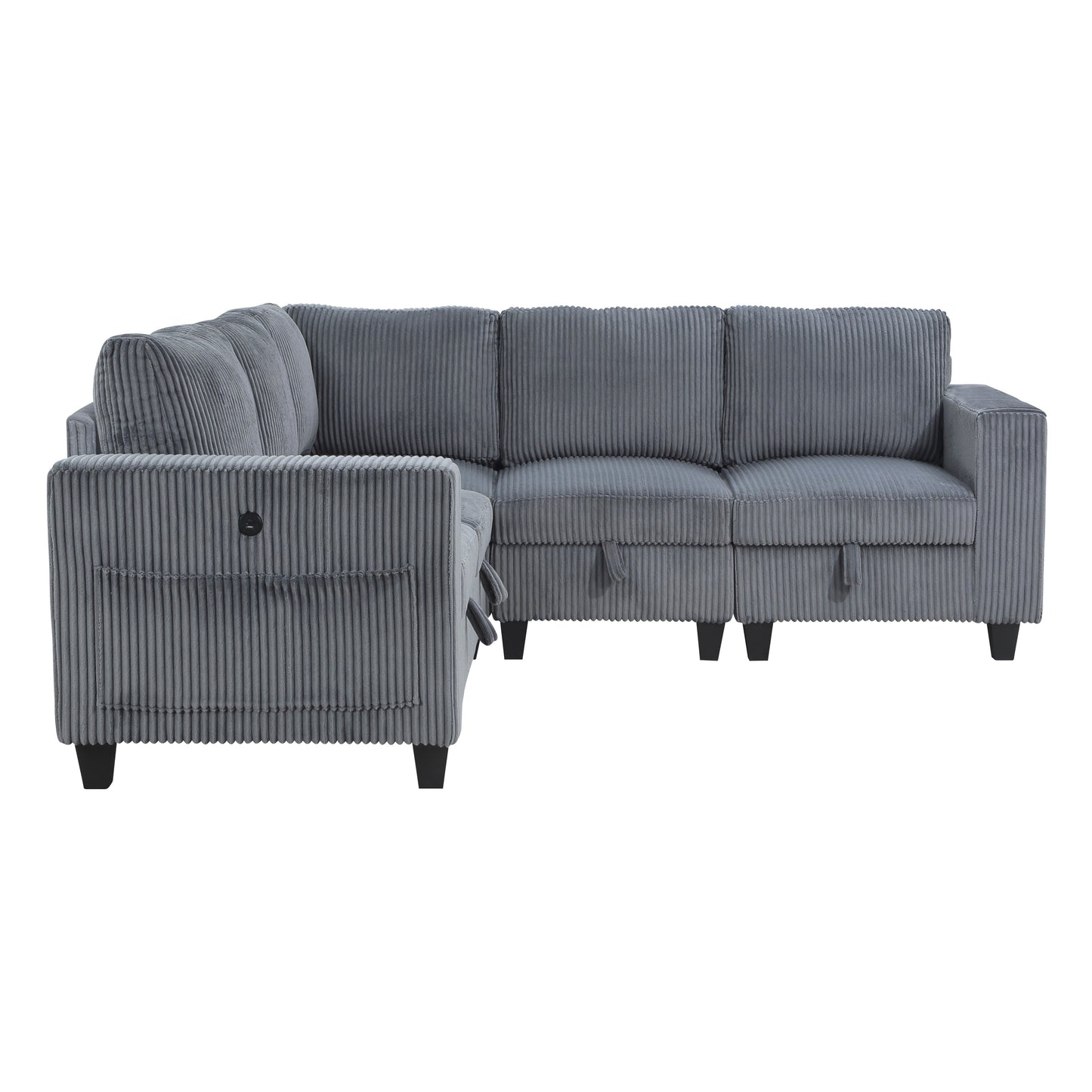 Walterboro Dark Gray Corduroy 5pc Sectional with Storage 9650