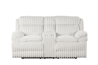 Mellow White Thick Stripe Fabric 3pc Reclining Set S3939