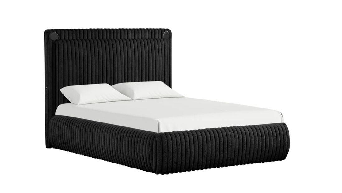 Diana Black Fabric King Platform BLUETOOTH SPEAKERS Bed