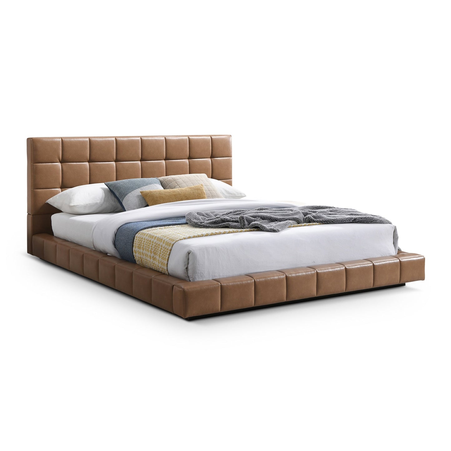 Hudson Tan Vegan Leather Upholstered King Platform Bed