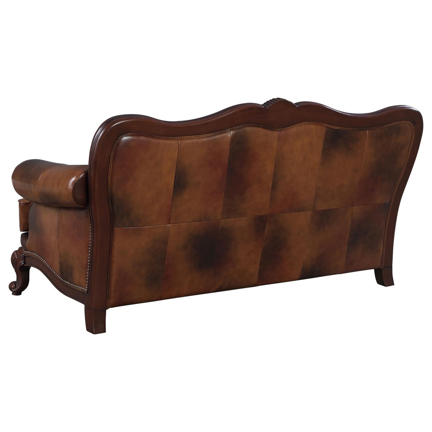 Victoria Brown Upholstered Tufted TOP GRAIN LEATHER Living Room Set 50068 981-03