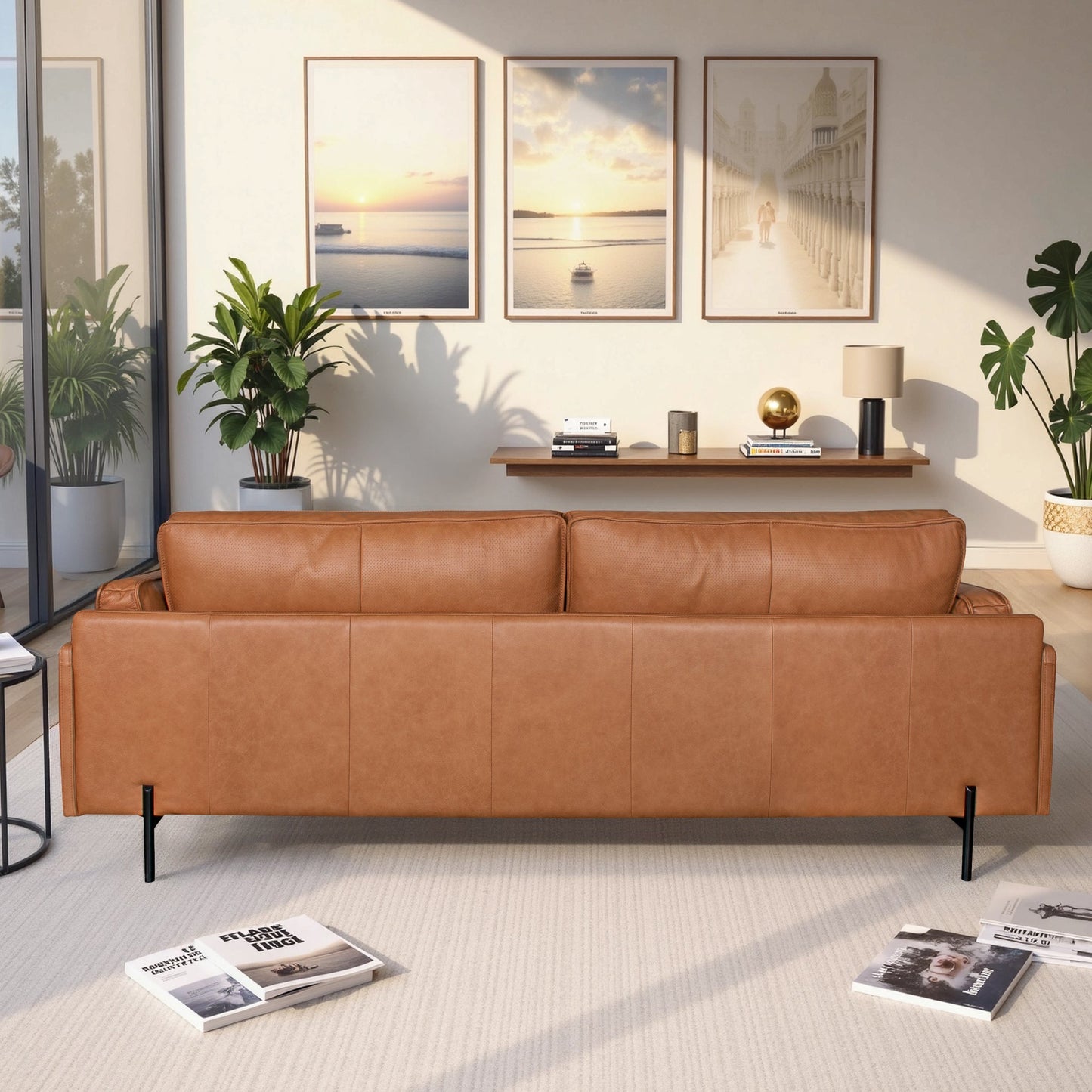Utica Genuine Leather Sofa with Metal Legs & Sustainable Materials