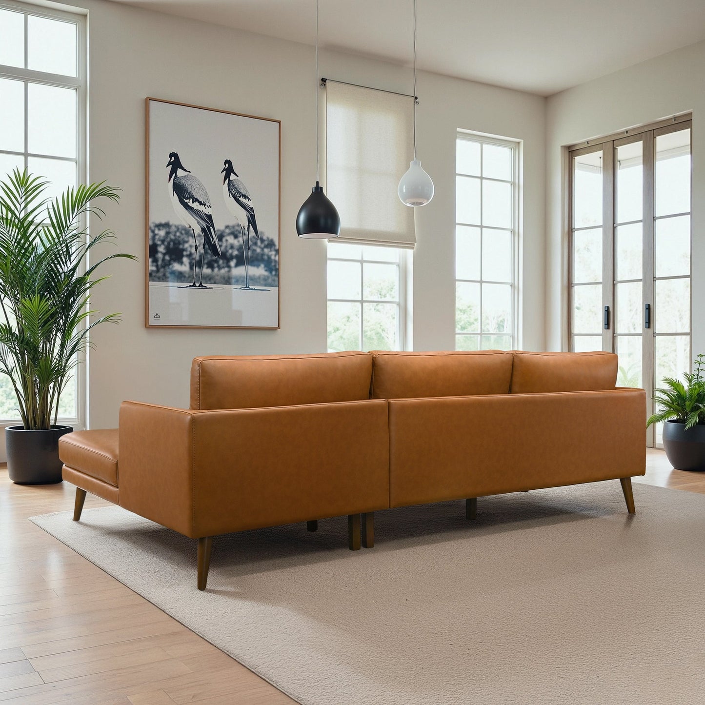 Lore L-Shaped Cognac Vegan Leather Right Sectional Sofa
