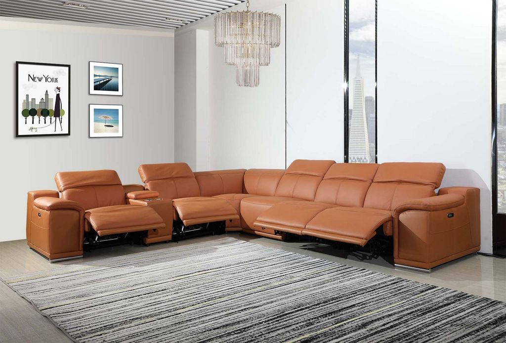 UR9762 7pc Camel TOP GRAIN 4pc Power Sectional