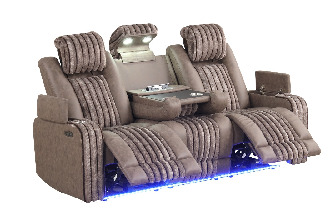 Lita Brown POWER RECLINER/ HEADREST/LED 3pc Living Room Set S4225
