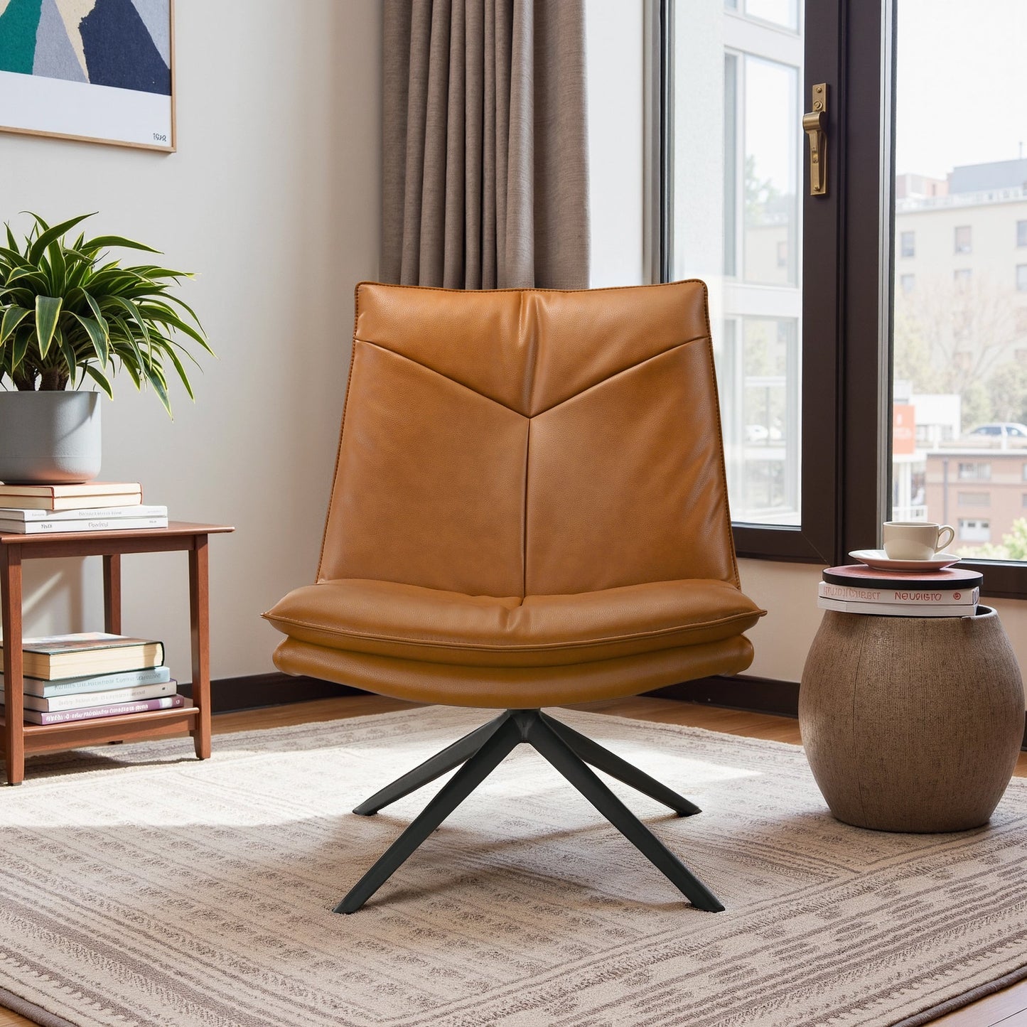 Oakland Cognac Vegan Leather Swivel Chair