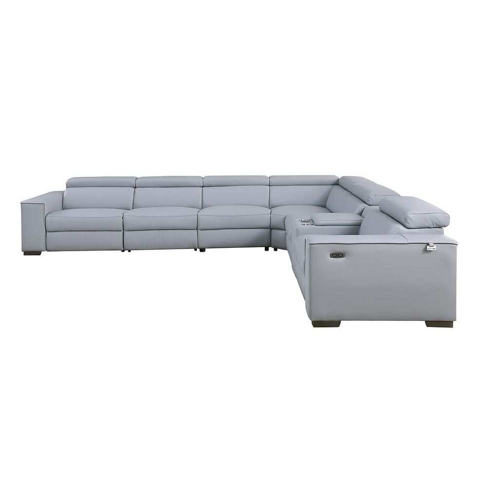 Picasso Light Blue 3-POWER Leather Match 6pc Sectional MI631
