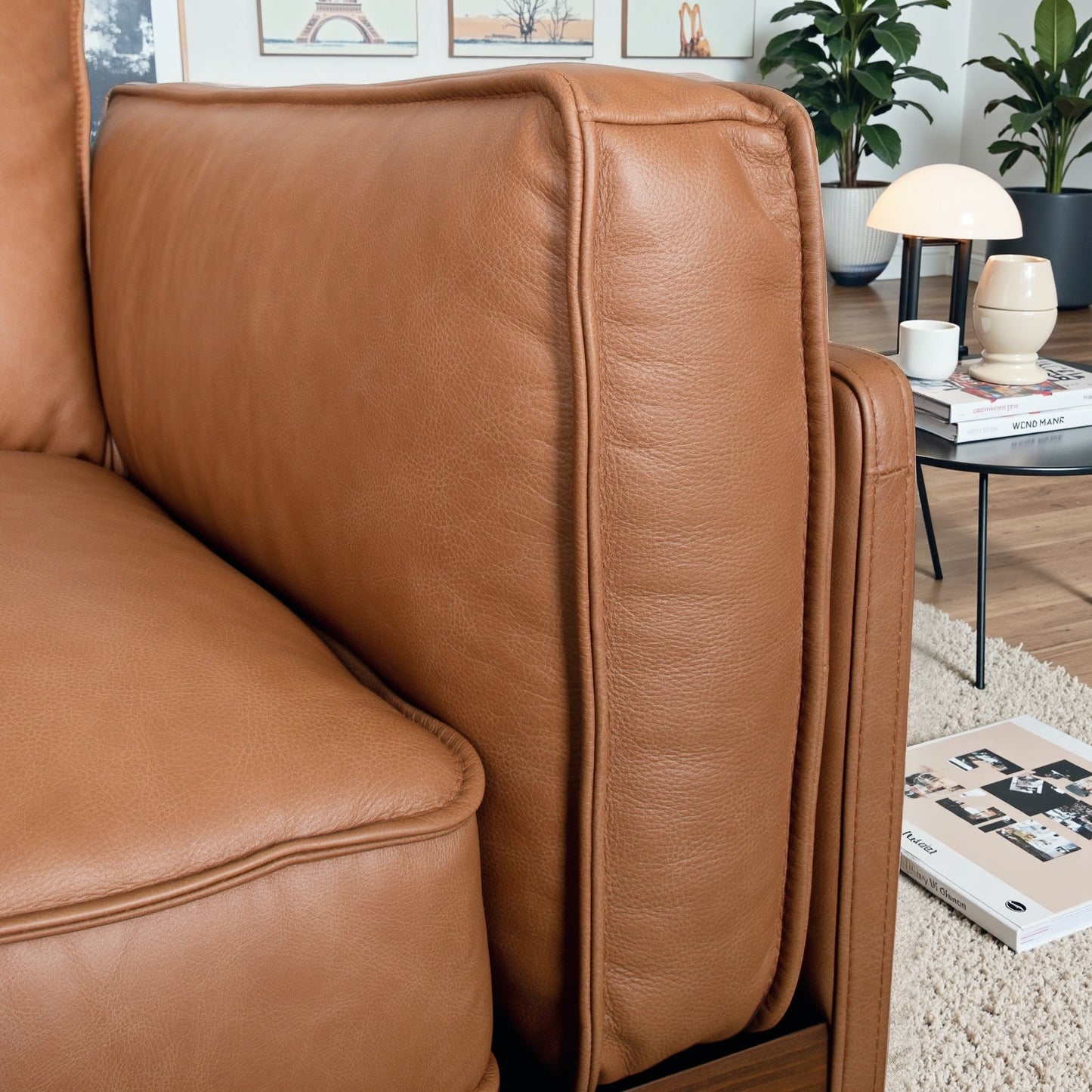 Utica Genuine Leather Sofa with Metal Legs & Sustainable Materials