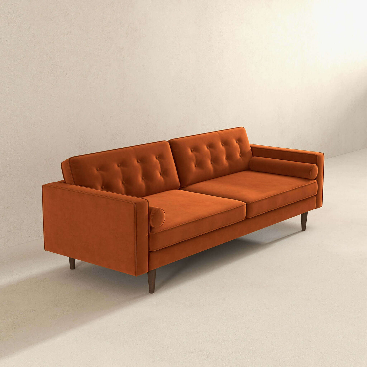 Casey 84" Mid-Century Modern Burnt Orange Velvet Sofa