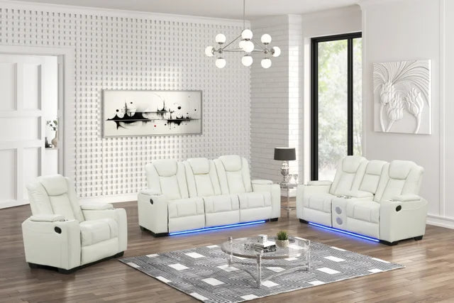 Stefano50 White LED/BLUETOOTH SPEAKERS 3pc Reclining Set