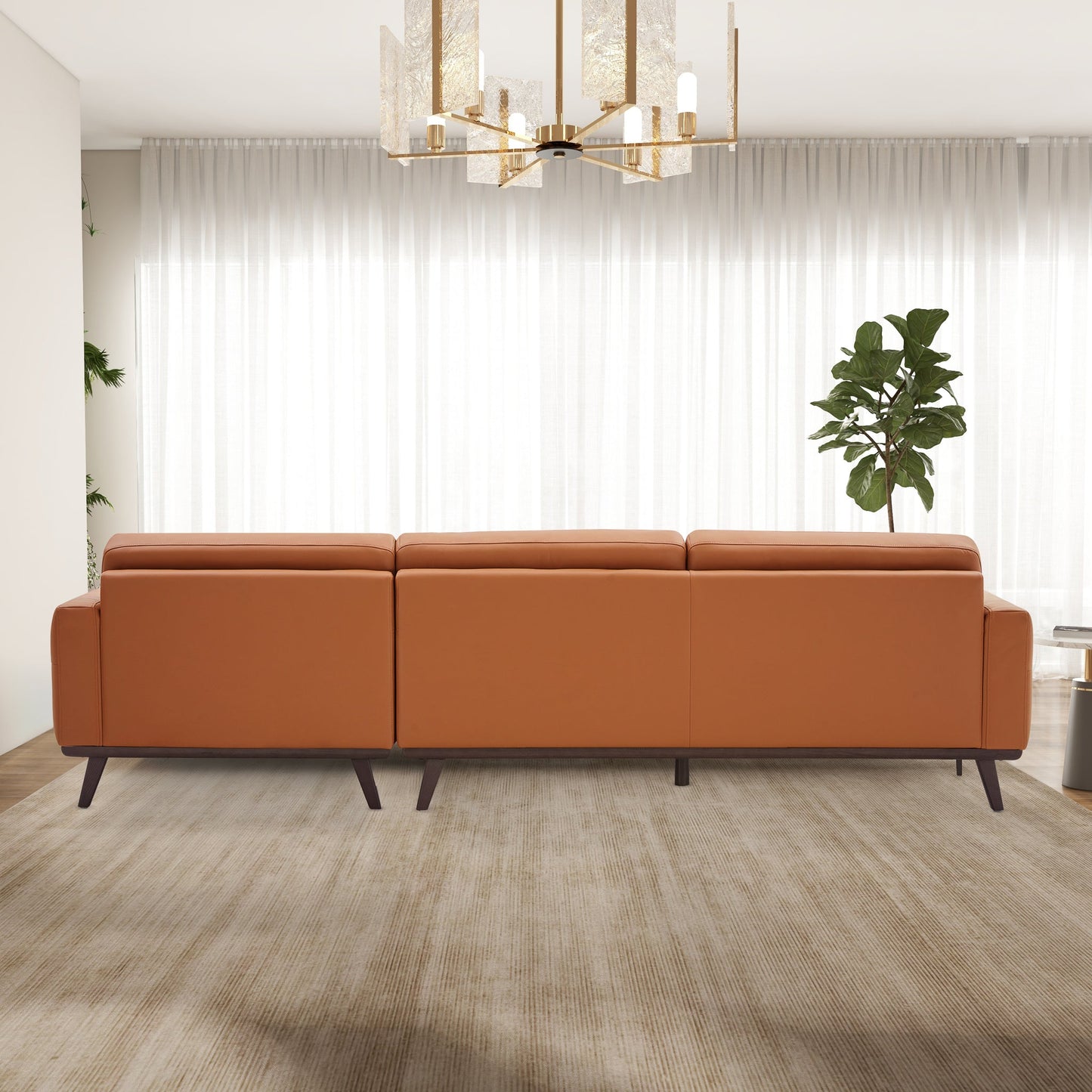 Ella 110" L-Shaped Cognac PU Leather Right Sectional