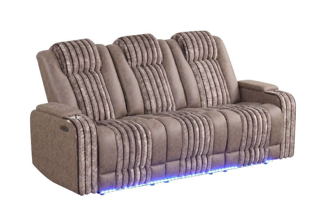 Lita Brown POWER RECLINER/ HEADREST/LED 3pc Living Room Set S4225