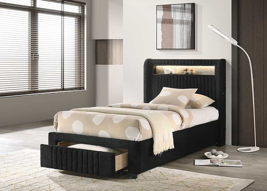 Cupid Black Fabric Full Platform Bed