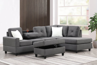 Rocket Charcoal Fabric Reversible Sectional