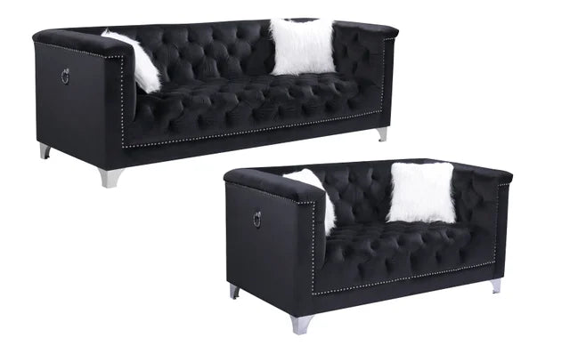 Prince Black Velvet Sofa and Loveseat