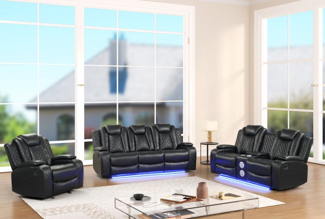 Luz Black BLUETOOTH SPEAKERS/LED 3pc Reclining Set