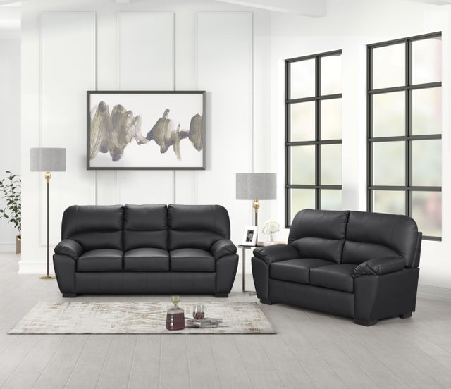 Tiffany Black Leather Sofa and Loveseat