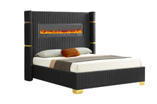 Load image into Gallery viewer, Romance Fireplace/BlutoothSpeakers Black King Platform Bed