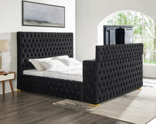 Load image into Gallery viewer, Future Black Velvet FIREPLACE/BLUETOOTH SPEAKERS/TV STAND Platform Bed