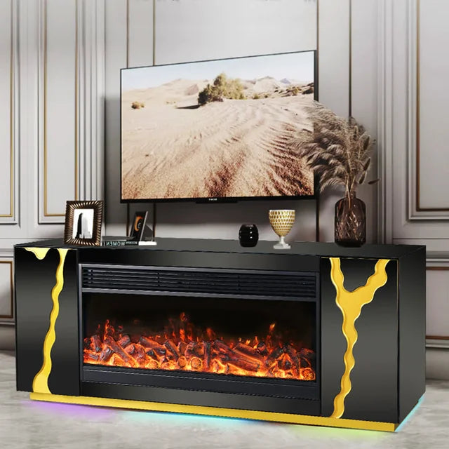 A804 TV STAND W/FIREPLACE (BLACK)