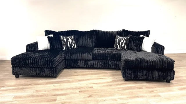 Black Corduroy Double Chaise Sectional 9700