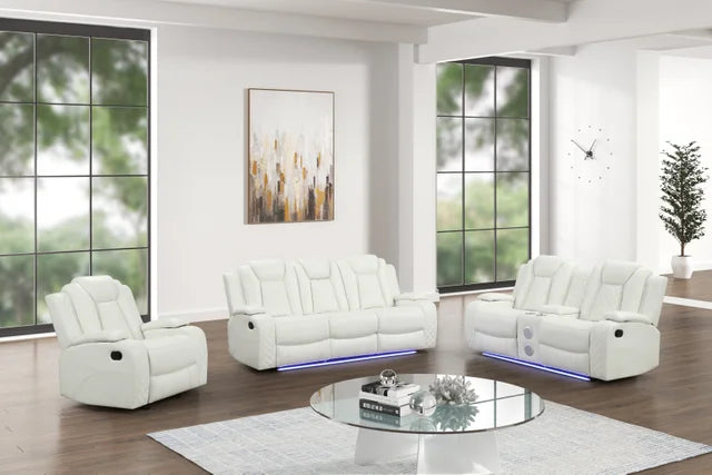 Luz White BLUETOOTH SPEAKERS/LED 3pc Reclining Set