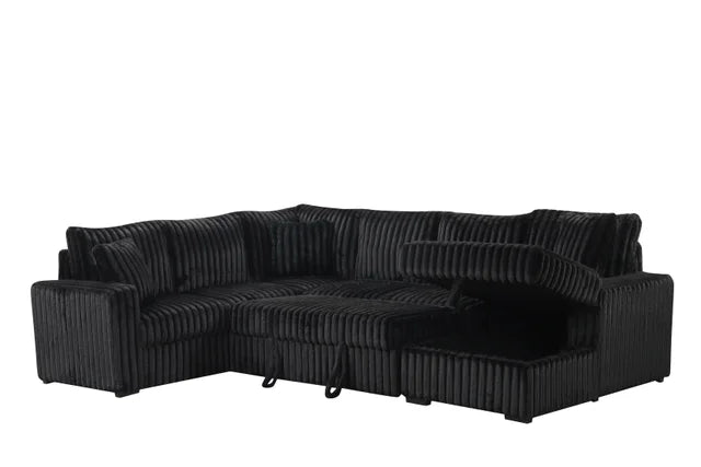 Sonic Black Fabric Sectional With Pull-Out Bed