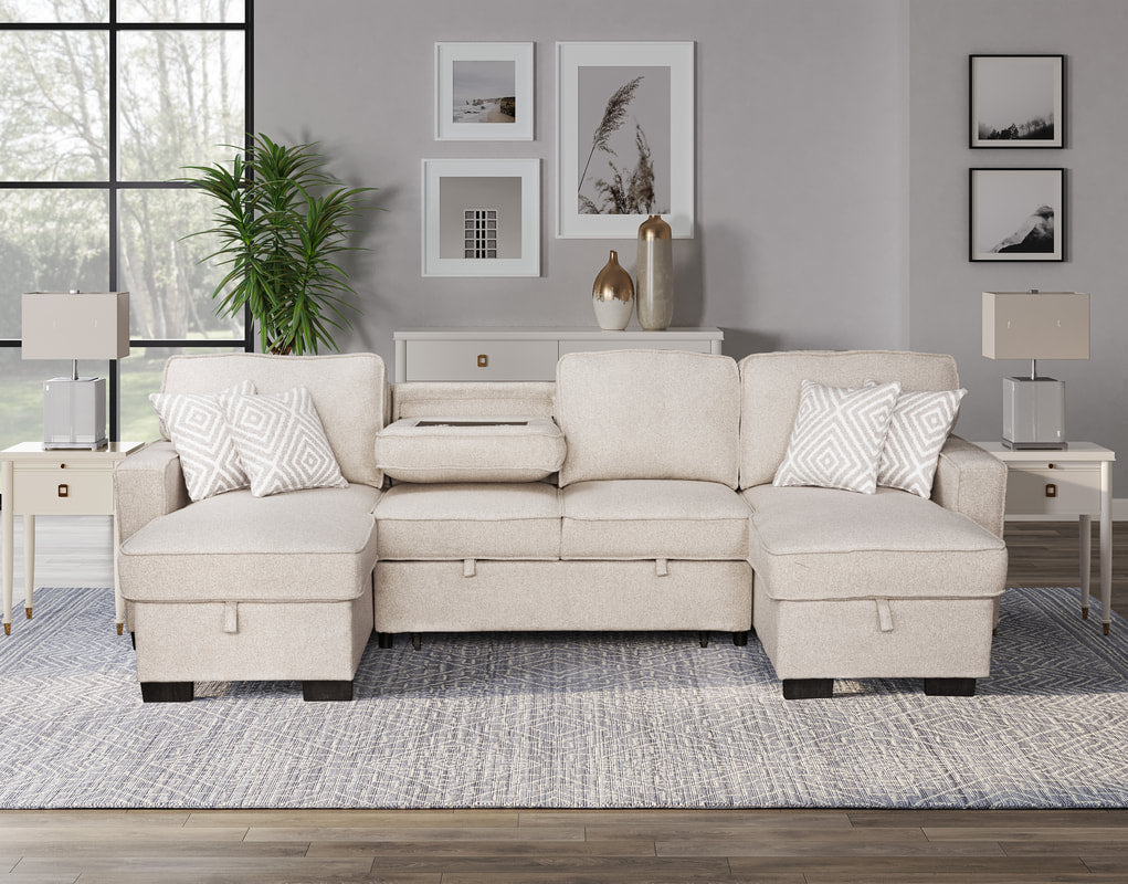 Sahara Beige Double Storage Chaise Sectional
