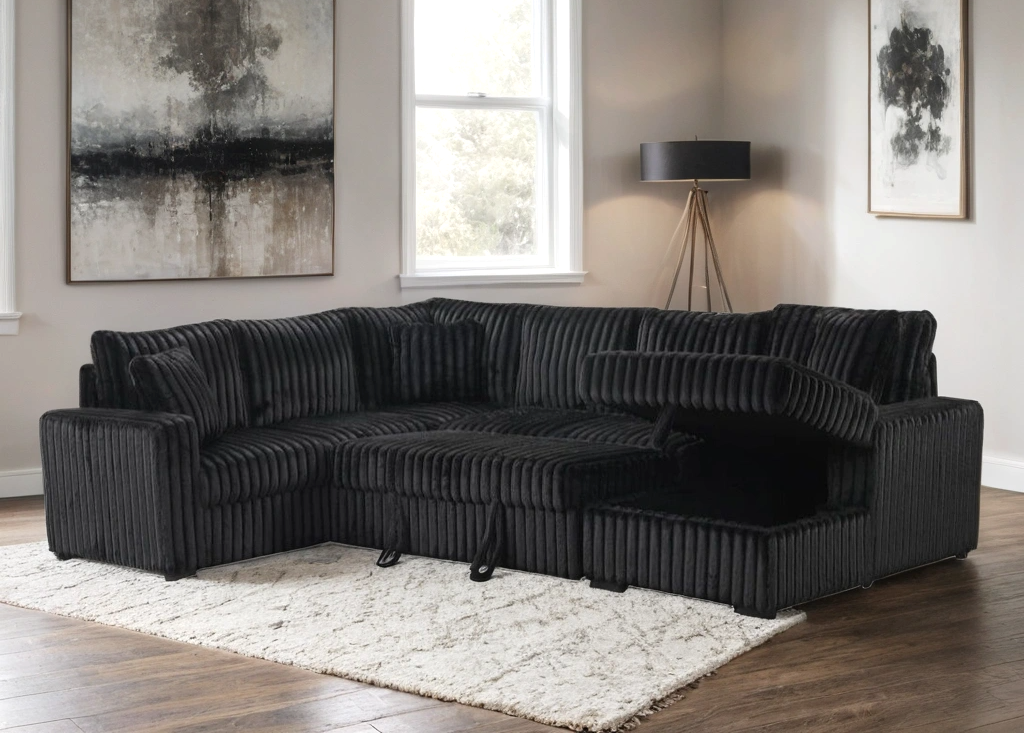 Sonic Black Fabric Sectional With Pull-Out Bed