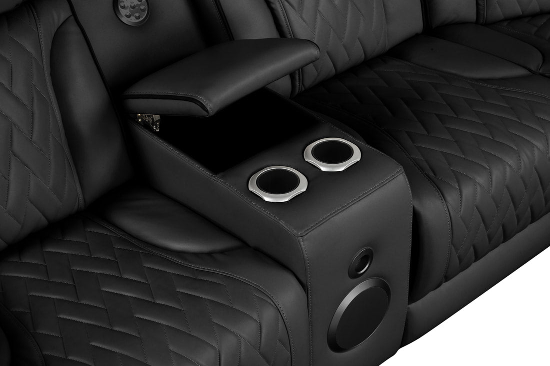 Spain Black POWER/LED/BLUETOOTH SPEAKERS Reclining Sectional (Power Headrests)