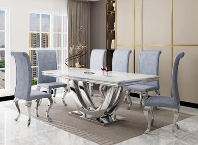 D8081 Grey Velvet 7pc Dining Room Set