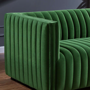 Dominic Channel Tufted Green Velvet Sofa