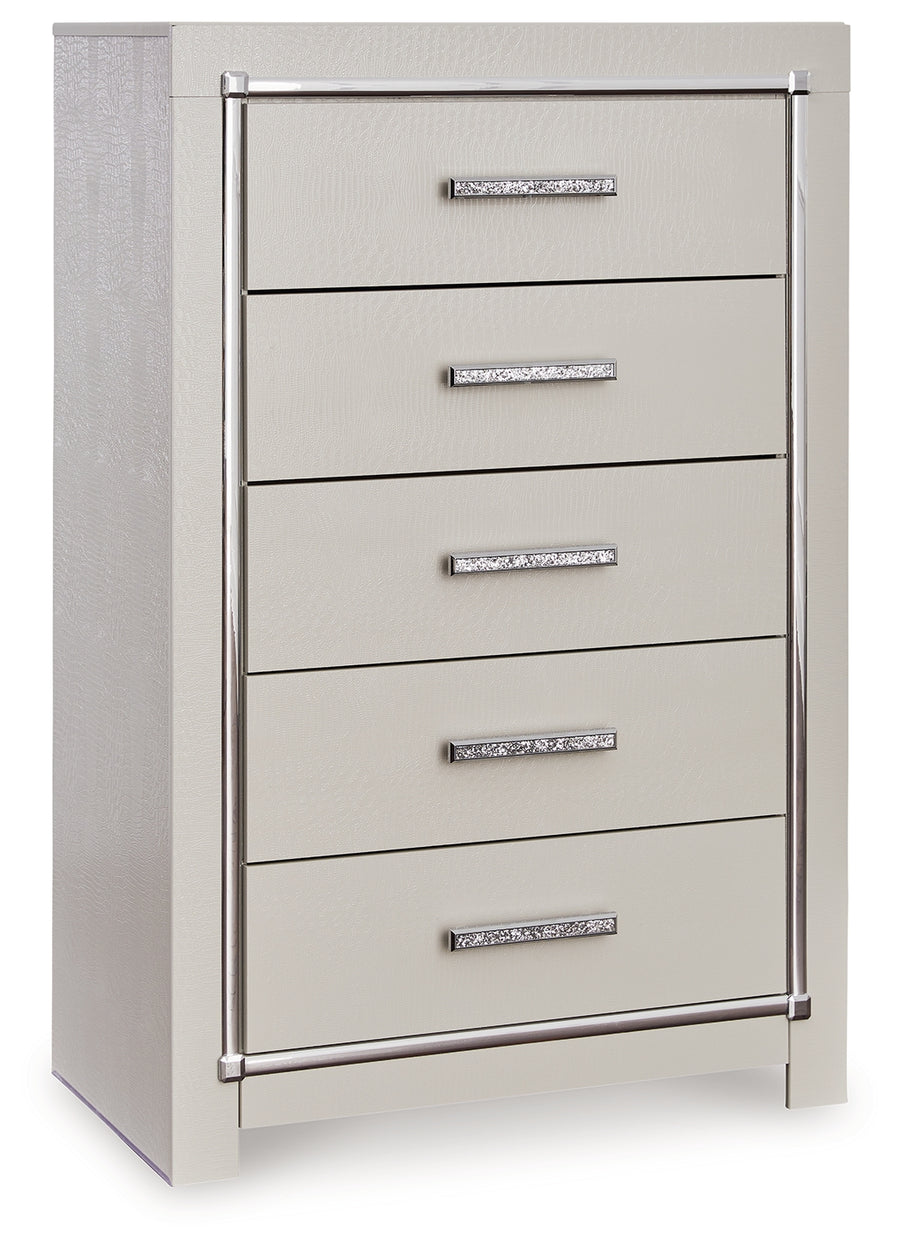 Zyniden Silver Panel LED Bedroom Set