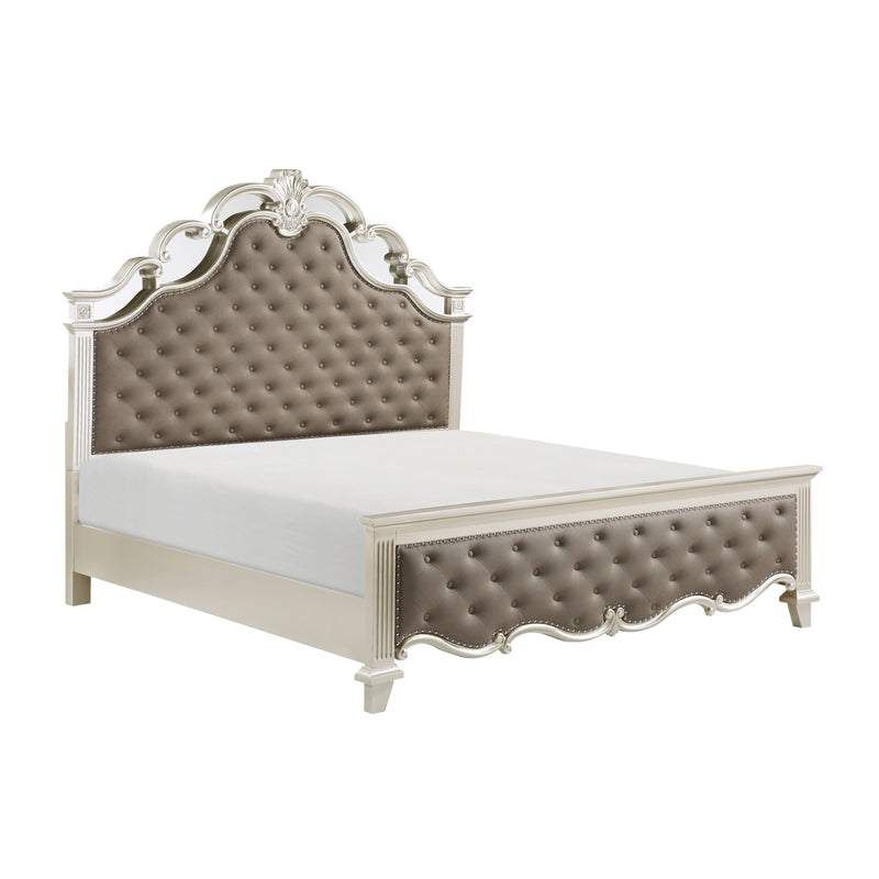 Ever Champagne Mirrored Upholstered Panel Bedroom Set 1429