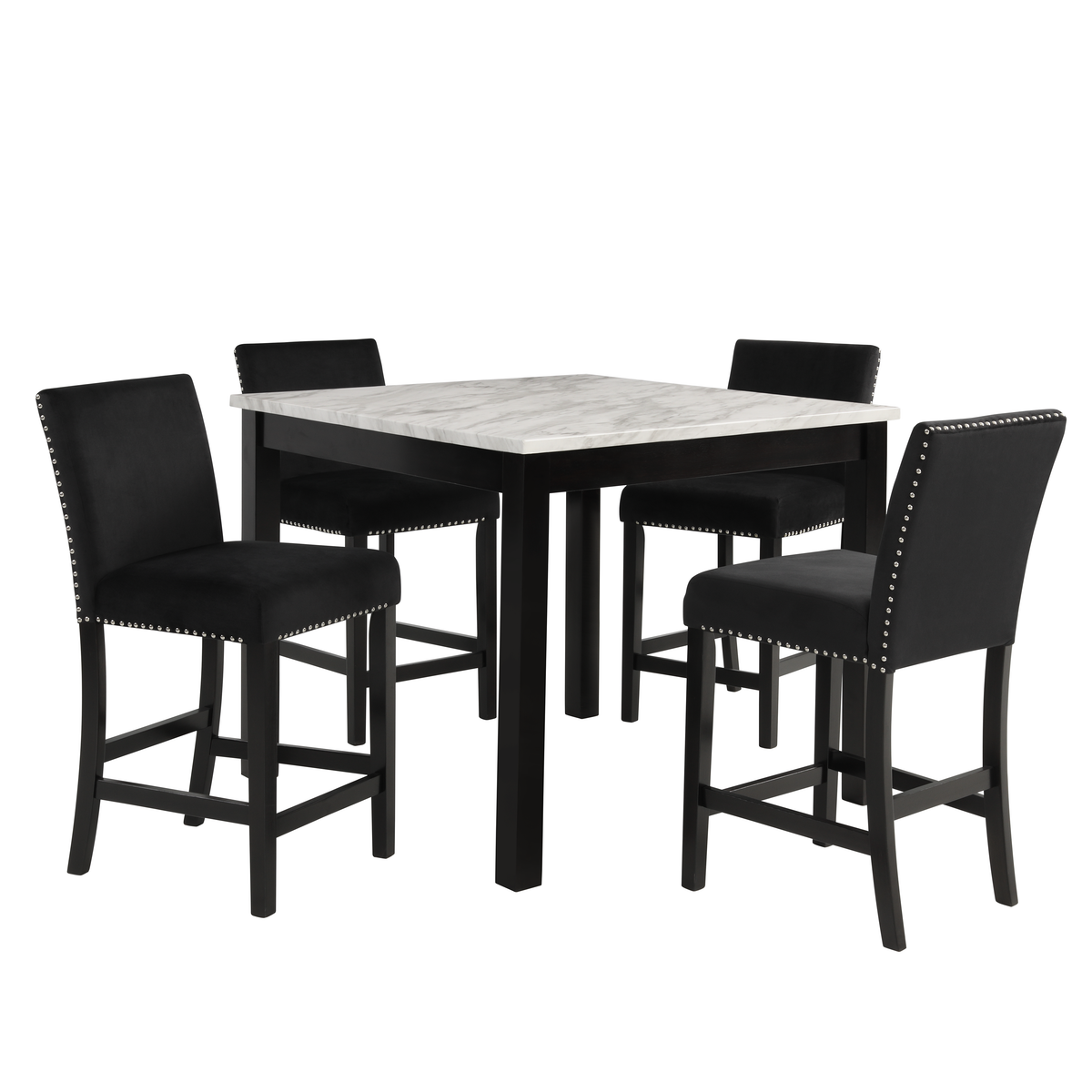 Lennon Black/White Velvet 5pc Counter Height Set 1715