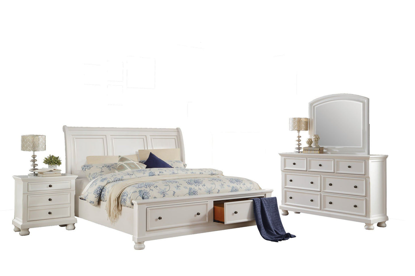 Laurelin White Storage Platform Bedroom Set 1714 - Harwin Furniture