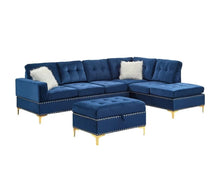 Load image into Gallery viewer, Joy Blue Velvet Reversible Sectional with Ottoman S123