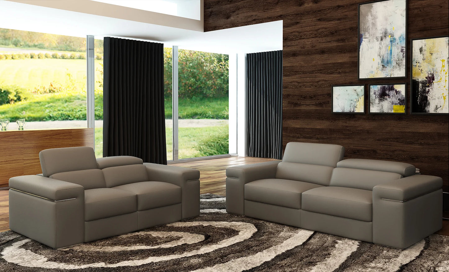 Soho Grey LEATHER MATCH Sofa and Loveseat S8020