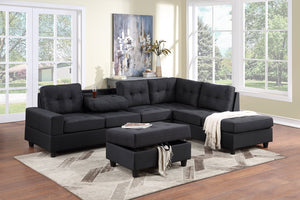 Heights Black Linen Reversible Sectional with Storage Ottoman