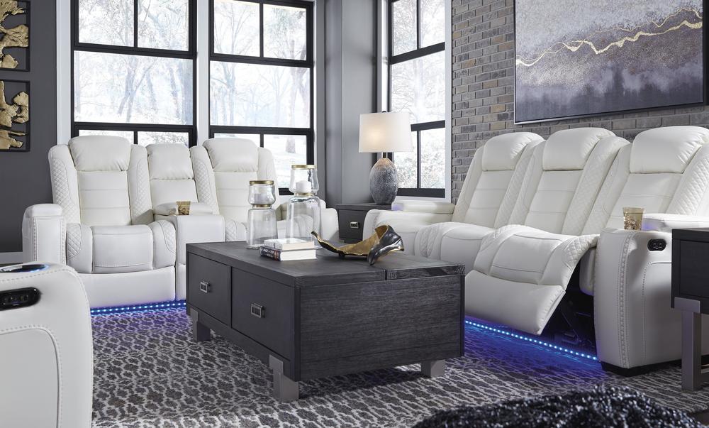 Party Time White LED/POWER Reclining Sofa and Loveseat 37004