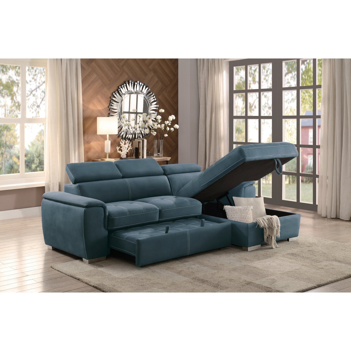Ferriday Blue Storage Sleeper Sectional 8228