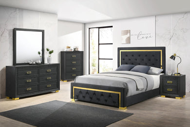 Pepe Black/Gold Panel Upholstered Bedroom Set

B9290