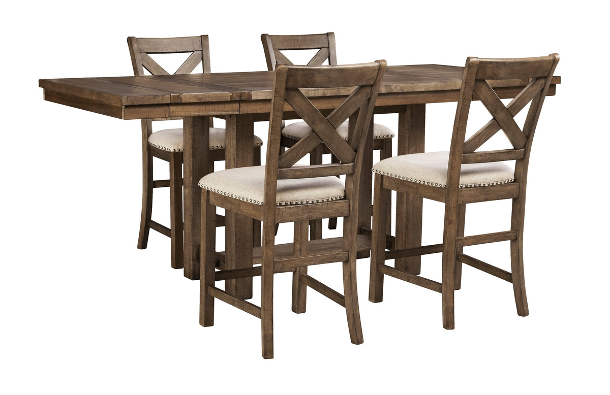 Moriville Grayish Brown Counter Height Set | D631