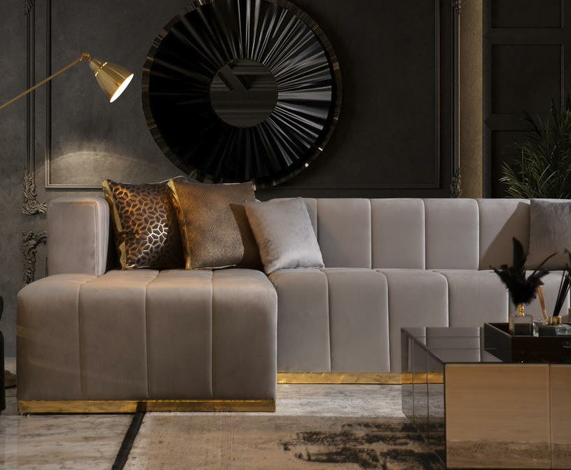 Elisha Grey Velvet Double Chaise 140" Sectional