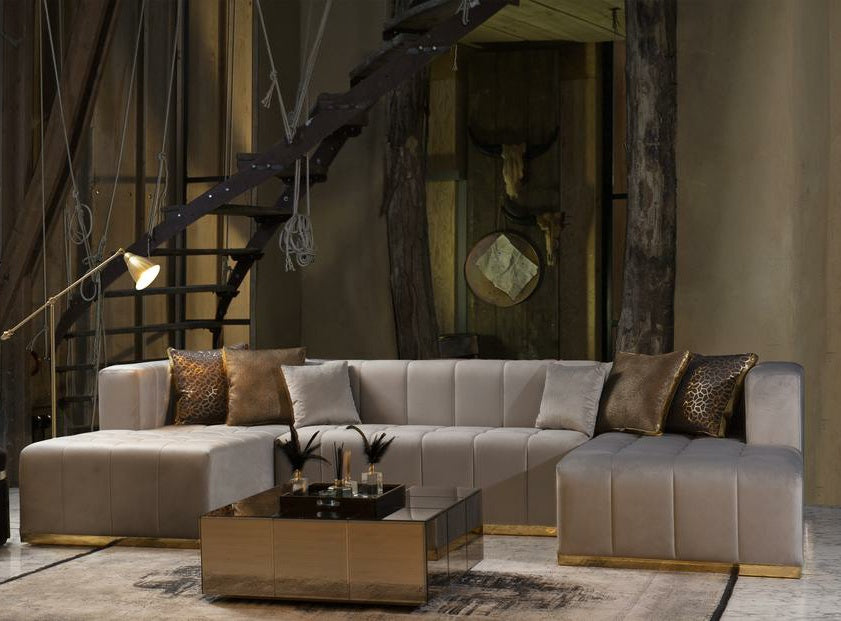 Elisha Grey Velvet Double Chaise 140" Sectional