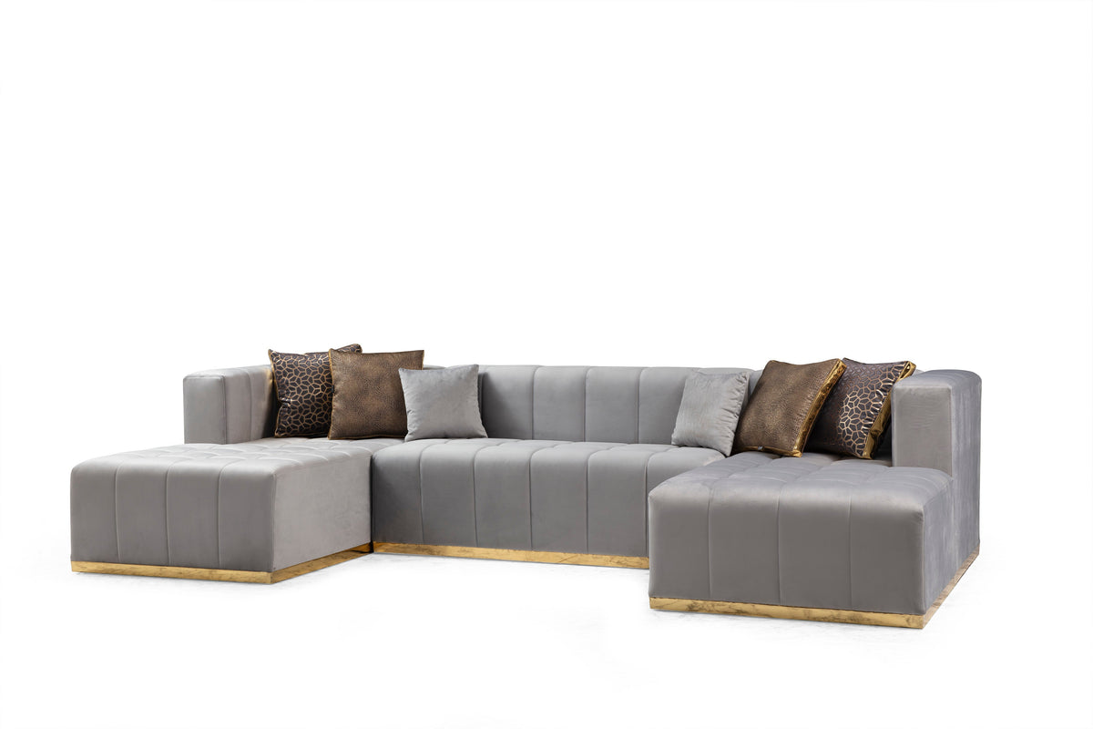 Elisha Grey Velvet Double Chaise 140" Sectional